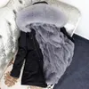 Kvinnor Pure Cotton Jacket Real Rabbit fodrad Long Jacket New Collar Park's Coats Fur Coat 201016