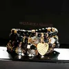 Tophanqi 4pcs / set mode guld metall hjärta kristall pärlor svart sten pärlstav armband satt för kvinnor boho stil smycken gåvor