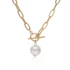 Ожерелья с подвесками SRCOI, металлическая толстая цепочка, ожерелье с белыми жемчужными шариками, тумблерная застежка, большая массивная, простая, длинная в стиле панк, женская14770074