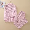 Ensembles de pyjama rose femmes mignon teckel imprimé 2 pièces ensemble haut à manches longues taille élastique pantalon pyjama en coton brossé S7N002 201217