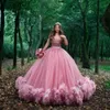 Rosa Quinceanera-Kleider für das Bonbon 16, schulterfrei, mit Rüschen besetzt, Ballkleid, Bonbon-15-Kleid, Abschlussballkleider, Partykleidung für 15 Jahre