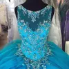 2021 الفيروز الحلو 16 فساتين الرسمية مساء الراين طويل الراين مطرز كشكش باتو الدانتيل متابعة vestidos دي quinceanera الكرة أثواب اللباس النساء