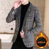Autumn and winter plus velvet small suit men's Korean style self-cultivation trend single western casual thick plaid woolen s191B