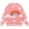 Männer Pullover LACIBLE Baumwolle Pullover Männer Frauen Stickerei Pelzigen Wolke Regenbogen Gestrickte Pullover Harajuku Lose Jumper Outwear