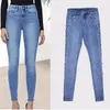 Kvinnors Jeans Spring Women High Waist Byxor Plus Storlek Vintage Denim Byxor Skinny Blekt Bomull Pencil Side Hollow