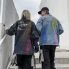 Men Denim Jacket Rainbow Graffiti Fire Flame Print Mens Cowboy Jacket Single Breasted Hip Hop Mannelijke Jackets en Coats Streetwear T200502