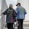 Giacca di jeans da uomo Arcobaleno Graffiti Fuoco Fiamma Stampa Giacca da cowboy da uomo Monopetto Hip Hop Giacche e cappotti maschili Streetwear T200502