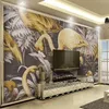 カスタム3D壁壁画モダンな布のテクスチャゴールデン鳥の葉の抽象的な壁紙リビングルームテレビソファーベッドルームPapel de Parede Sala