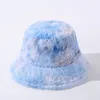 Faux Fur Tie Dye Womens Winter Bucket Hat Bob Fashion Warm Soft Rainbow Basin Hat Lady Girls Fisherman Hat Outdoor Panama