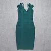 Beaokey Seksi V Boyun Yeşil HL Bandaj Elbise Çift Kayış Parti Kulübü Elastik Beyaz Kırmızı Bodycon Vestido Artı Boyutu XL Çin 220311