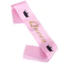 Luxe Prom Queen King Sash Célébration personnalisée Ceintures en ruban de satin avec couronne imprimée pour anniversaire Poule Nuit Pageant Party Noir Rose