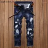 Męskie dżinsy męskie proste spodnie Streetwear Denim Slim Fit Distressed Ripped Spodnie z łatami Desinger Hip Hop Hombre1