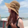 Sommar Kvinnors Sun Hat 2022 Ny Straw Bucket Hat för damer Mode Visor Kepsar Stor bred Brim Beach Hat Kaki Girls Casual Cap G220301