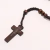 Nieuwe Mode Katholieke Christus Houten 8mm Rozenkrans Kraal Hanger Geweven Touw Ketting ps04954133440