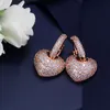 Hoop & Huggie CWWZircons Micro Pave Cubic Zirconia High Quality Lovely Cute Rose Gold Color Small CZ Heart Earrings For Women CZ0381