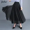 Jielur Skirts Autumn 3 Layers Princess Tulle Mesh Pleated Skirt Saia Female Jupe Summer Tutu Faldas Mujer Moda 220214