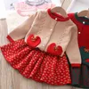 Baby Meisjes Winter Kleding 2022 Gebreide Liefde Trui T-shirt met Bloem Rok Tweedelig 1-5 jaar Herfst Kids Girl Kleding Set G0119