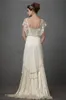 2022 Vintage Ivory Boho Beach Suknie ślubne Formalne suknie ślubne Kryształy Zroszony Kryształy Cape Rękawy Catherine Deane Lita Skromna Wróżka Koronka V-Neck Pełna Długość Bride Dress