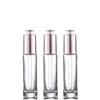 30ml serum bottle rectangle square transparent essential oil glass dropper bottles with rose gold cap in stock