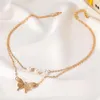 2020 Women Layered Necklace Faux Pearl Butterfly Clavicle Chain Girls Daily Wearing Choker Charming Necklace Jewelry Accessory Gifts