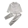 Garçons filles pyjama ensembles pyjamas solides pyjamas enfants enfant à manches longues haut pantalon vêtements de nuit ensemble bouton automne printemps 2012259217426