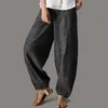 女性のズボンのカプリスレディースカジュアルスタイルの純粋な色の高い腰のワイドレッグコットン