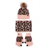 3Pcs Women Winter Pompom Beanie Hat Scarf Touch Screen Gloves Set Warm Knit Leopard Print Skull Cap Plush Lined Warmer2799