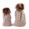 Luxe - Maman et bébé assortis chapeaux tricotés chaud polaire crochet bonnet chapeaux hiver vison pompon enfants enfants maman chapeaux chapeau casquettes Y191112