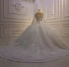 2021 Glitzer Ballkleid Brautkleider Juwel Hals Langarm Luxus Spitze Applikationen Brautkleider Plus Size Hochzeitskleid Robes de Mari￩e