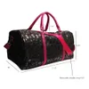 Sac de voyage léopard noir à sangle rose sac de voyage à paillettes de grande capacité sac à main de conception personnalisée sac fourre-tout de week-end de nuit DOMIL106-1065