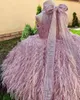 Luxury Feather 2022 Flower Girl Dresses Sequined Baby Girl Ärmlös Toddler Kläder Födelsedag Bröllop Gästklänning För Girls Robe de Demoiselle Princess Communion