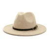 Geniş Memul Şapkalar Yün Kadın Erkekler Fedora Keçeli Bant Kemer Kış Şapkası Düz ​​Renk Resmi Beyler Hats1