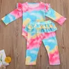 Ontwerper baby meisjes kleding stropdas verven pasgeboren romper broek 2 stks sets ruche baby meisje outfits baby boutique kleding 5 ontwerpen DW6066