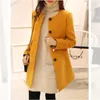 Plus Size Cappotto coreano Giallo Medio Lungo Nero New Spring Autunno Cappotto a maniche lunghe in lana Oneck Donna Allentato Aaline Casacos 201113