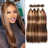 Ishow Highlights 4/27 Bundles de cheveux humains avec fermeture en dentelle Extensions vierges droites 3/4pcs Coloré Ombre pour les femmes Couleur marron 8-28 pouces