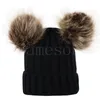 Kinderen Baby Gebreide Mutsen Winter Gebreide Effen Gehaakte Muts Warme Zachte Pom Pom Mutsen Dubbele Haarbal Hoeden Outdoor Slouchy caps DB206