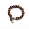 Houten Kralen Metalen Kruis Hanger Armbanden Voor Vrouwen Mannen Mode Lucky Sieraden Jesus Charm Yoga Armband Man Gift