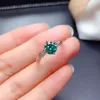 Bague Moissanite bleu vert 1CT VVS 6.5MM, diamant de laboratoire, bijoux fins avec certificat, cadeau d'anniversaire pour femmes, argent sterling 925 véritable J0112