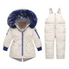 Kinder Mäntel Winter Mädchen Jungen Baby Pelz Schneeanzug Hoodies Jacke Ente Unten Baby Mädchen Schnee Outfits Schnee Tragen Overall Winter mantel LJ201120