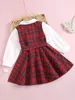Toddler Girls Tartan Bow Front Buckled Belted 2 In 1 Dress SHE