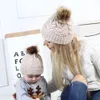 2PC Parent Child Pom Winter Hats Sticked Beanies Cap Mother Kids Fur Ball Beanie Hat Outdoor Ski Headwear 989