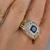 Кластерные кольца мужчина кольцо квадратный синий камень Золотой серебряный цвет двойной Cz