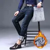 2020 Winter Working Jeans Men Black Color Slim Fit Stretch Thick Velvet Pants Warm Jeans Casual Fleece Trousers Male G0104