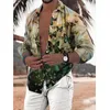 Camicie da uomo Primavera Estate Vintage Stampato Camicia a maniche lunghe in lino imitazione bottoni sottili per abiti casual di grandi dimensioni 220309