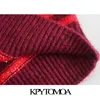 KPYTOMOA Women Fashion Color Striped Cropped Knitted Sweater Vintage O Neck Long Sleeve Female Pullovers Chic Tops 201204