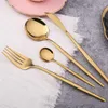 4 pieces / set of black cutlery set stainless steel cutlery golden kitchen cutlery fork knife spoon wedding silverware