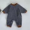 Mode Plaid Geboren Zuigeling Romper Leuke Baby Jongen Lange Mouw Kleding Losse Casual Toddler Jumpsuit Meisje Kleding 220106