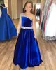 로얄 블루 벨벳 소녀 미인 대회 드레스 2023 Ballgown 한 소매 긴 작은 젊은 미스 미스 대회 가운 작은 아이 유아 유아 청소년 크리스탈 구슬 부르고뉴