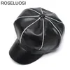 Roseluosi осень зима PU кожи новостей бобышка для женщин винтажная восьмиугольная шляпа женские кожаные берцы шляпы 201013
