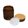 10st 250g 250ml Mafrosted Amber Pet Plastic Jar Cream Flaska med Bamboo Lid Bamboo Cap Cosmetic Containers Candy